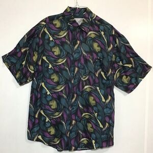 Vintage Goouch 80’s Silk Abstract Print Short Sleeve Button Down Shirt